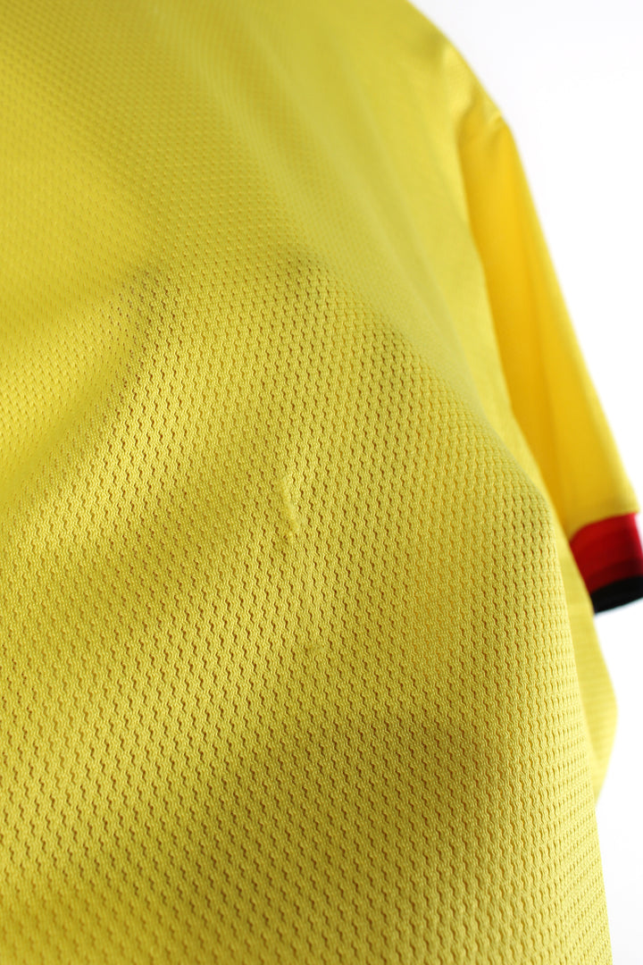 Vintage Liverpool 1997/99 Reebok away football shirt, yellow colourway with embroidered logos on the front