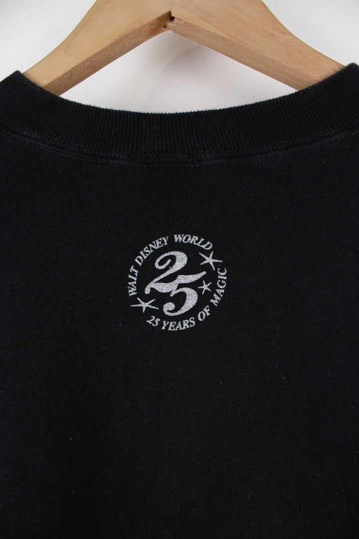 Vintage Disney World black crewneck sweatshirt with printed '1997 Happy New Year' graphic on the front