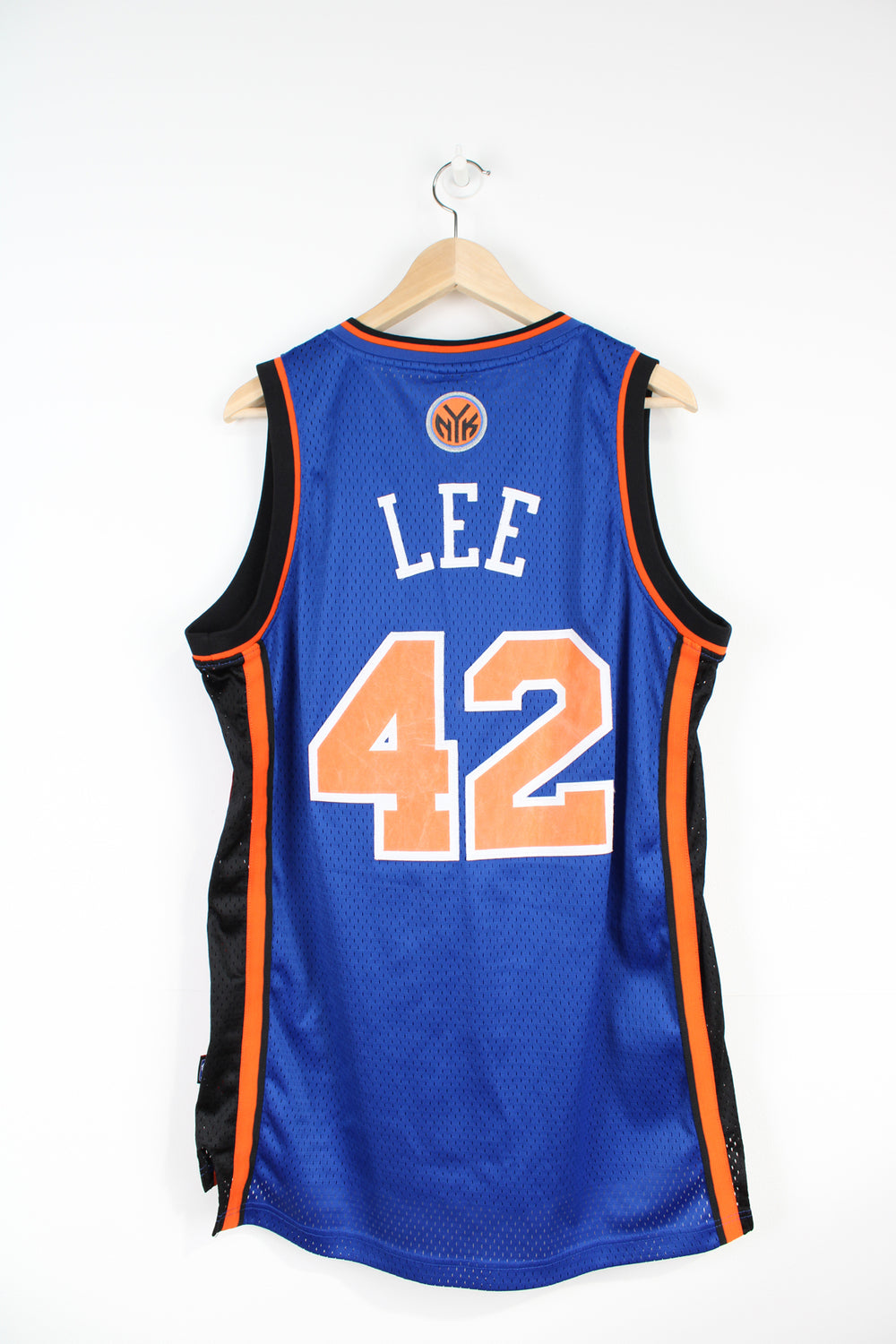 Blue and black New York Knicks David Lee #42 NBA swingman jersey by Adidas, with printed lettering