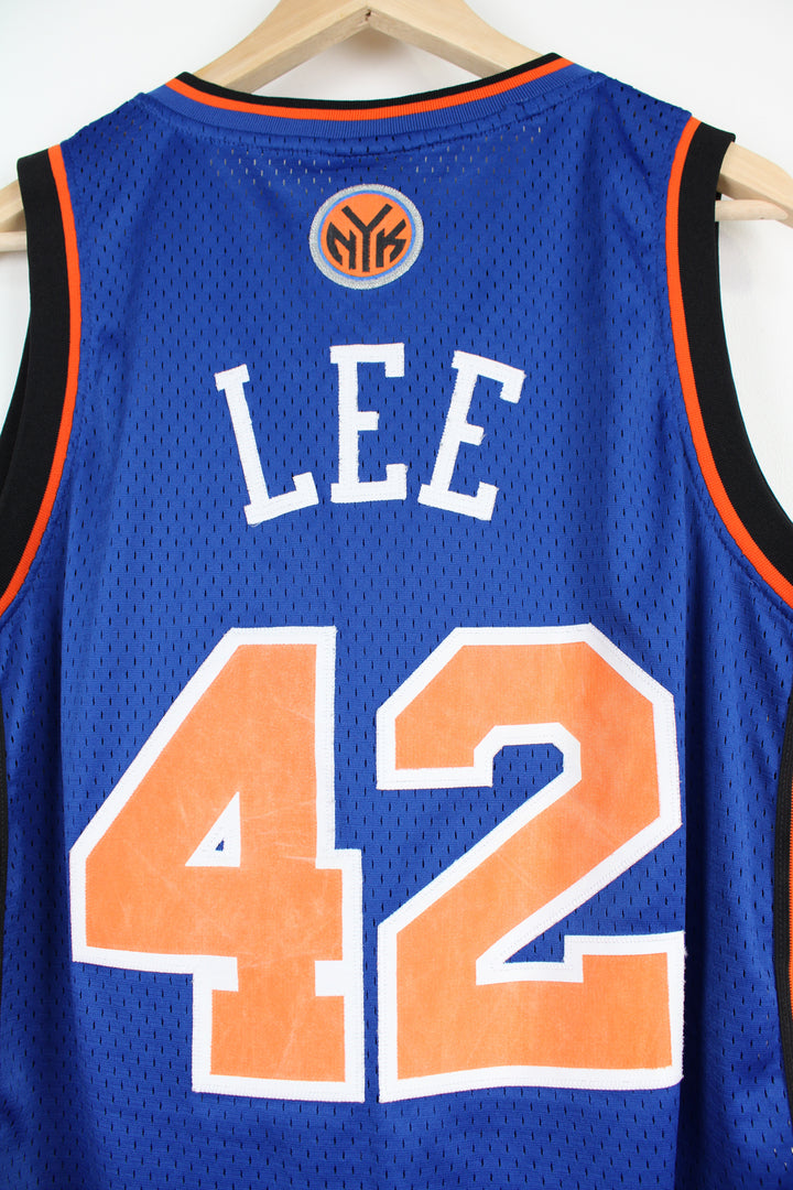 Blue and black New York Knicks David Lee #42 NBA swingman jersey by Adidas, with printed lettering