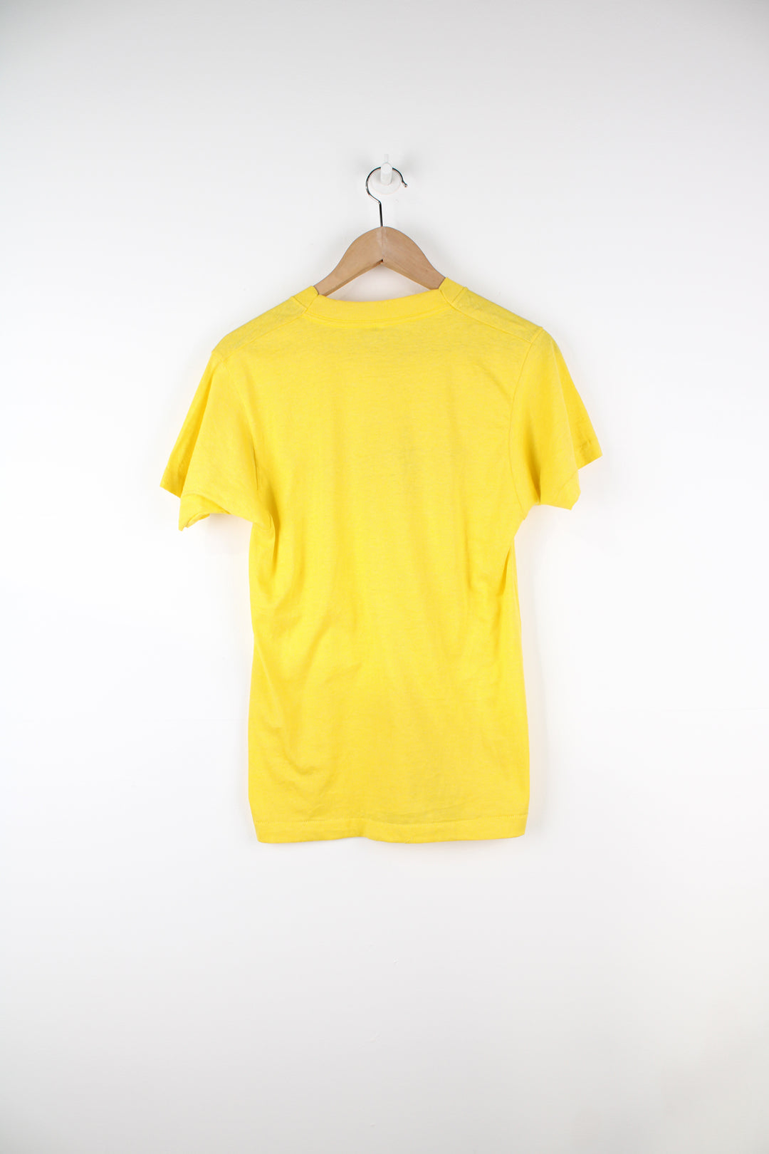 80's Royal Caribbean yellow single stitch t-shirt, made in the USA with spell-out graphic 'I'm shipshape' on the front  