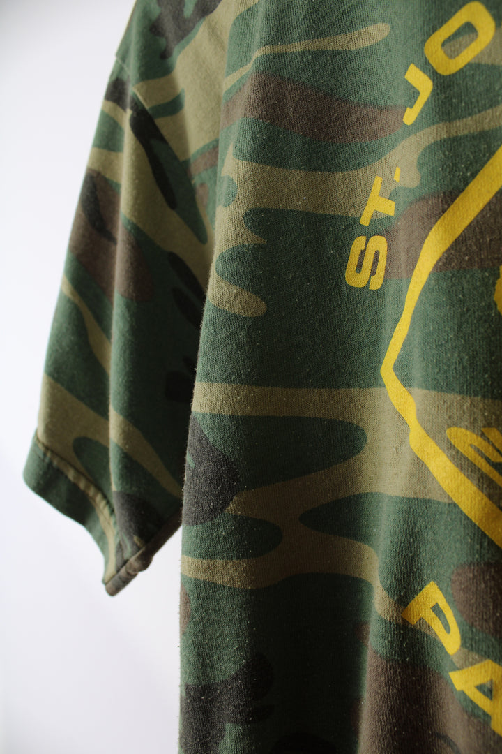 Vintage Cub Scout camouflage t-shirt, features spell-out graphic on the front and #89 on the back