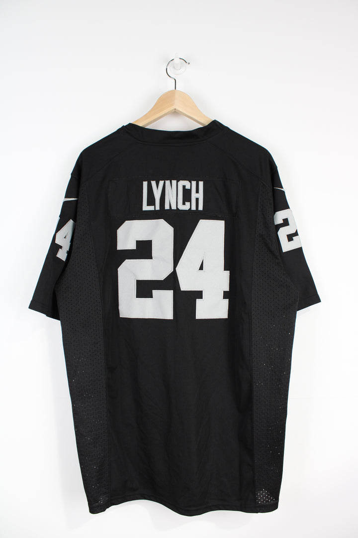 Marshawn Lynch #24 Oakland Raiders NFL jersey in black, by Nike. With embroidered lettering and badges