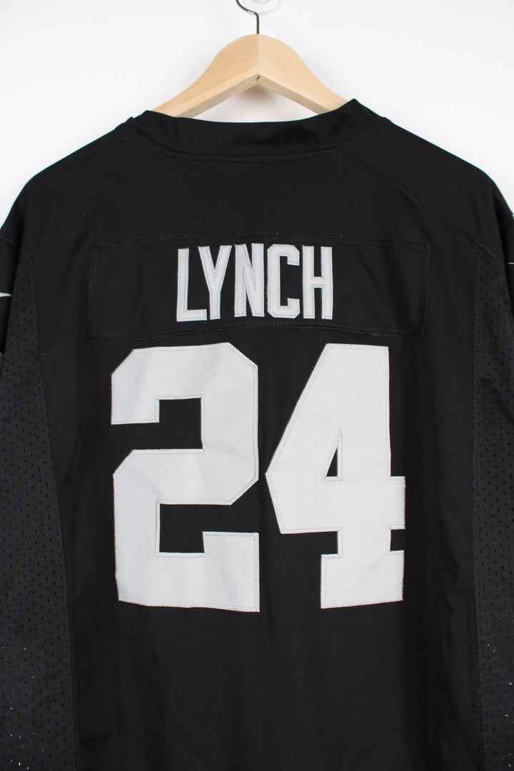 Marshawn Lynch #24 Oakland Raiders NFL jersey in black, by Nike. With embroidered lettering and badges