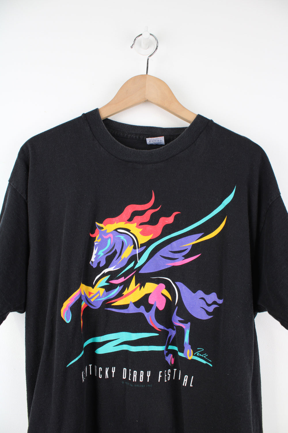 Vintage 1995 Kentucky Derby black single stitch t-shirt by Fruit of Loom, features multicoloured graphic on the front 