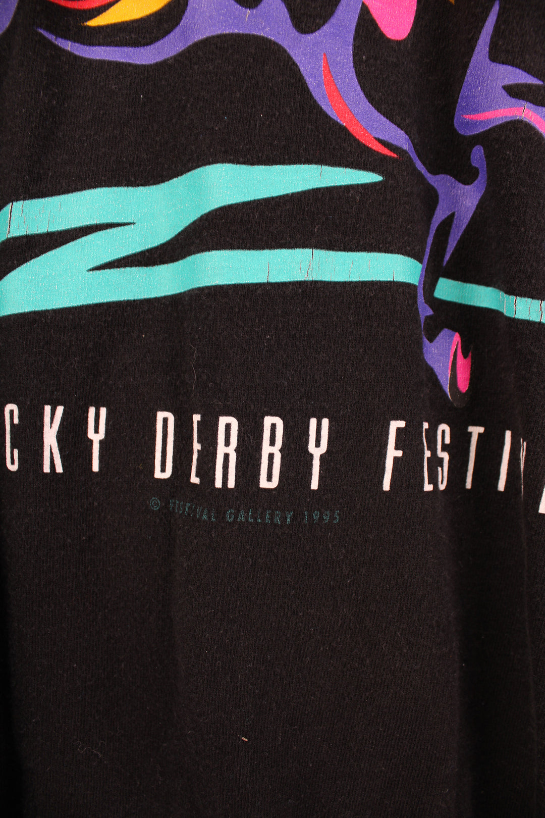 Vintage 1995 Kentucky Derby black single stitch t-shirt by Fruit of Loom, features multicoloured graphic on the front 