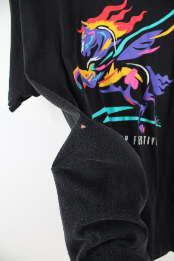 Vintage 1995 Kentucky Derby black single stitch t-shirt by Fruit of Loom, features multicoloured graphic on the front 