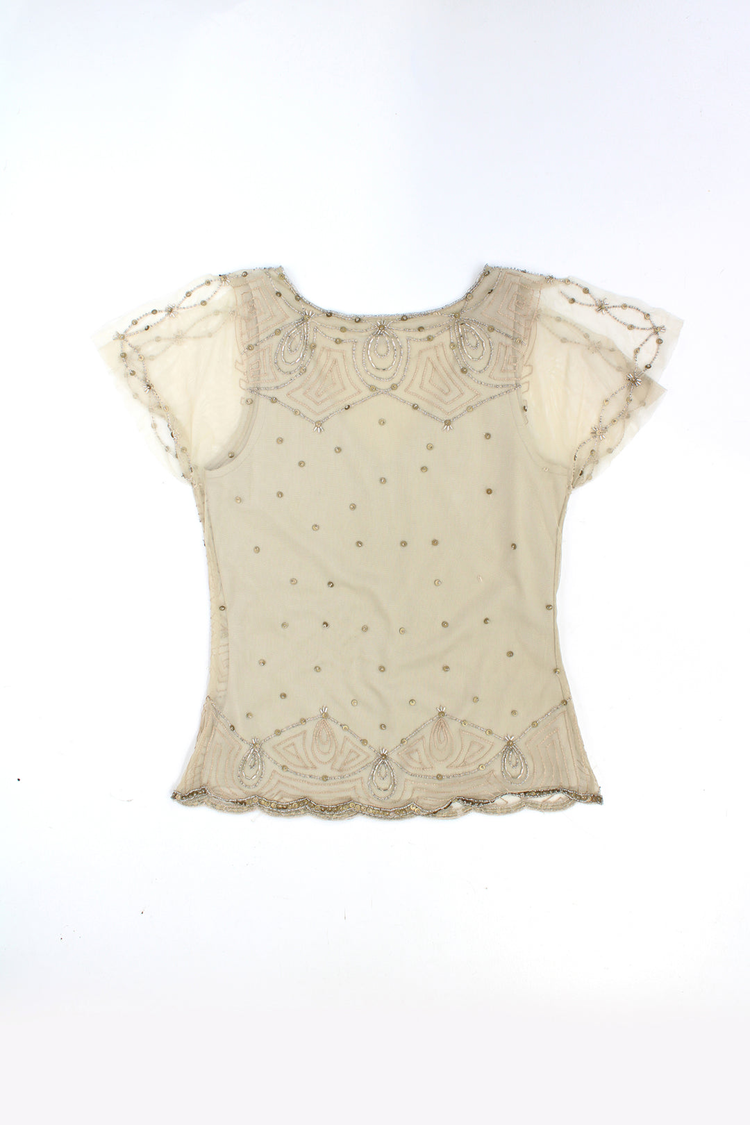 Vintage Y2K Wallis mesh cami top with floaty sleeves sequin/beaded embellishments all over