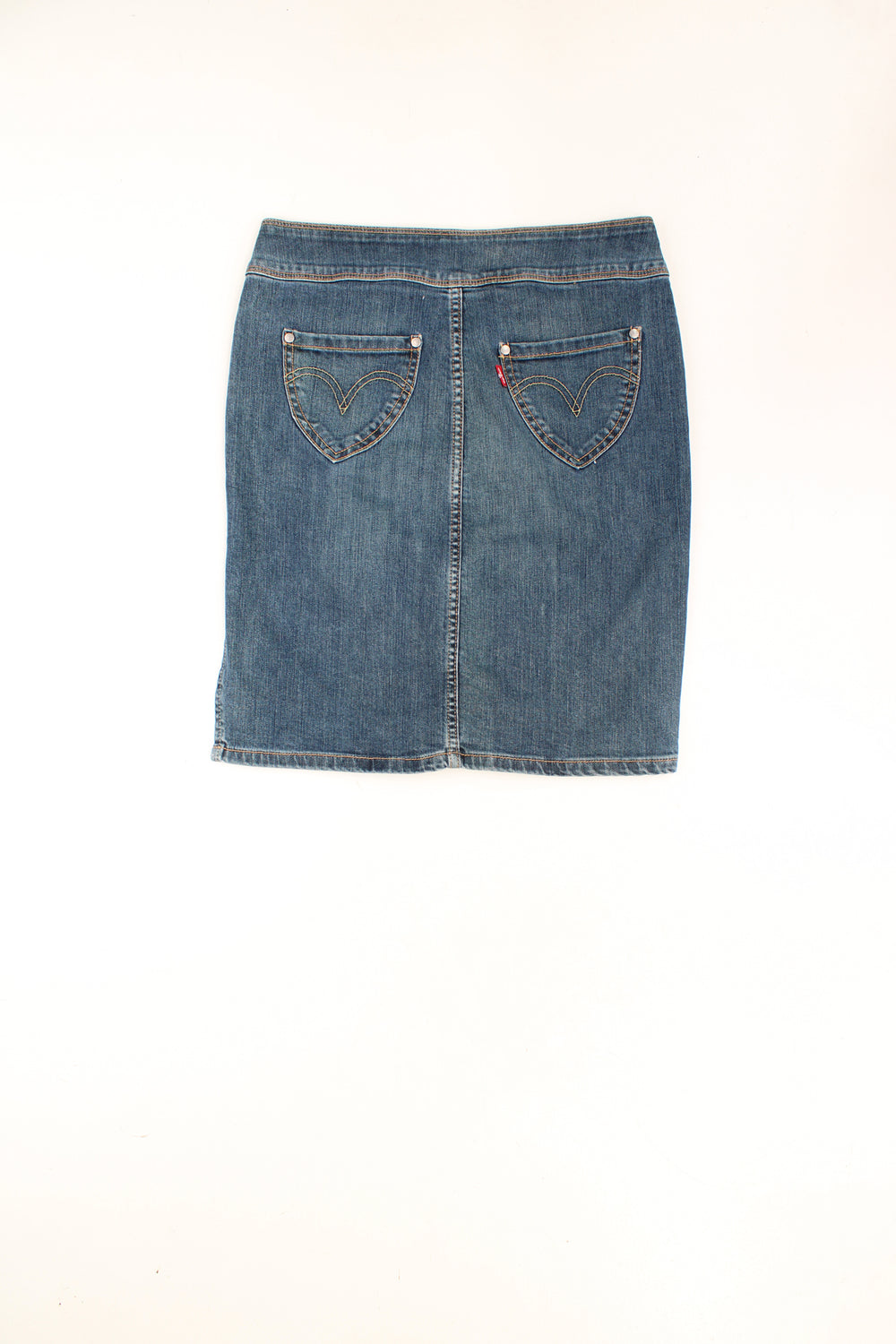 Levi's stone wash blue denim skirt. Could be worn mid or low rise depending on measurements.  good condition Size in Label: No Size - Measures like a size 10 (M)