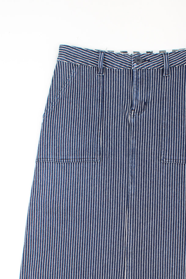 Vans blue and white pinstripe denim midi skirt. Features belt loops and two front patch pockets. good condition Size in Label: Womens S