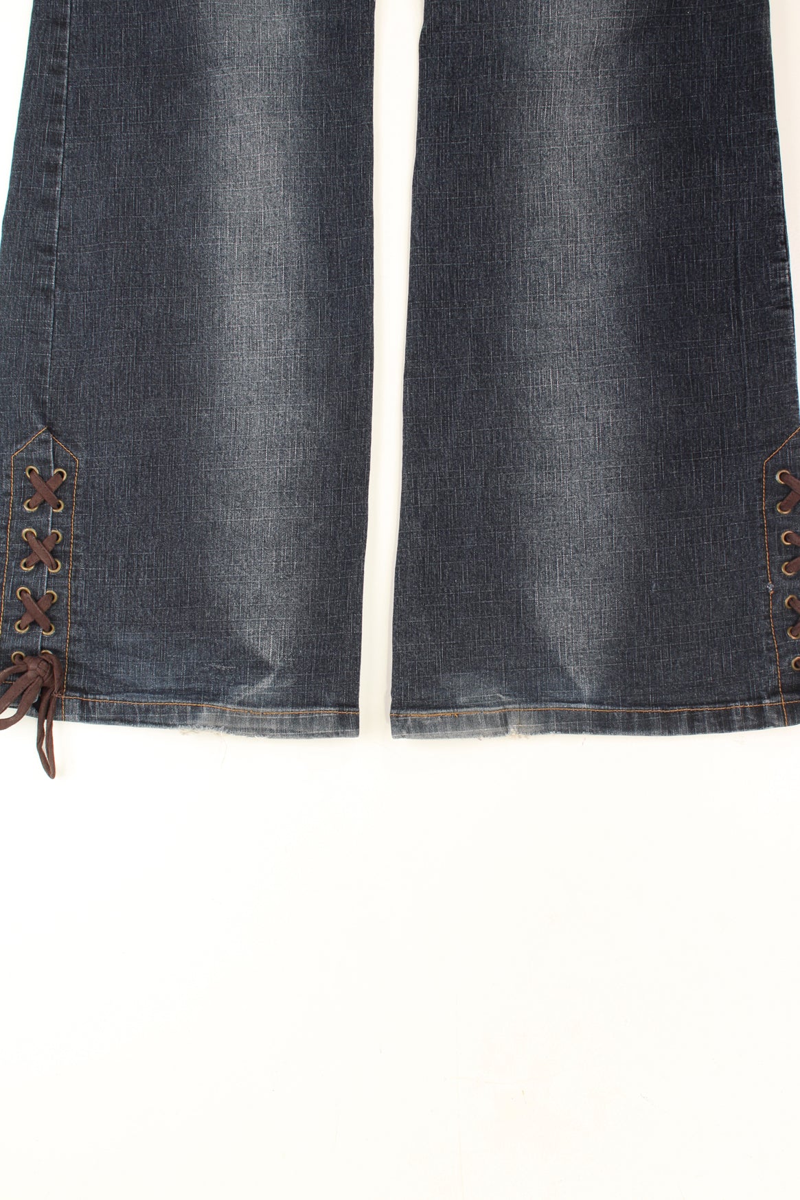 Y2K Rottweiler low rise bootcut jeans with embroidered faux suede cut out detail on the legs and lace up detail on the cuffs. good condition  Size in Label: 40 - Womens M