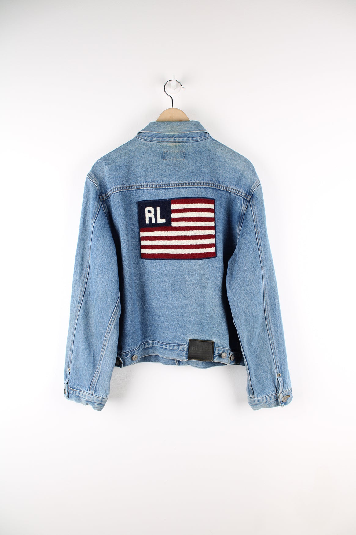 Polo jean jacket with american flag deals