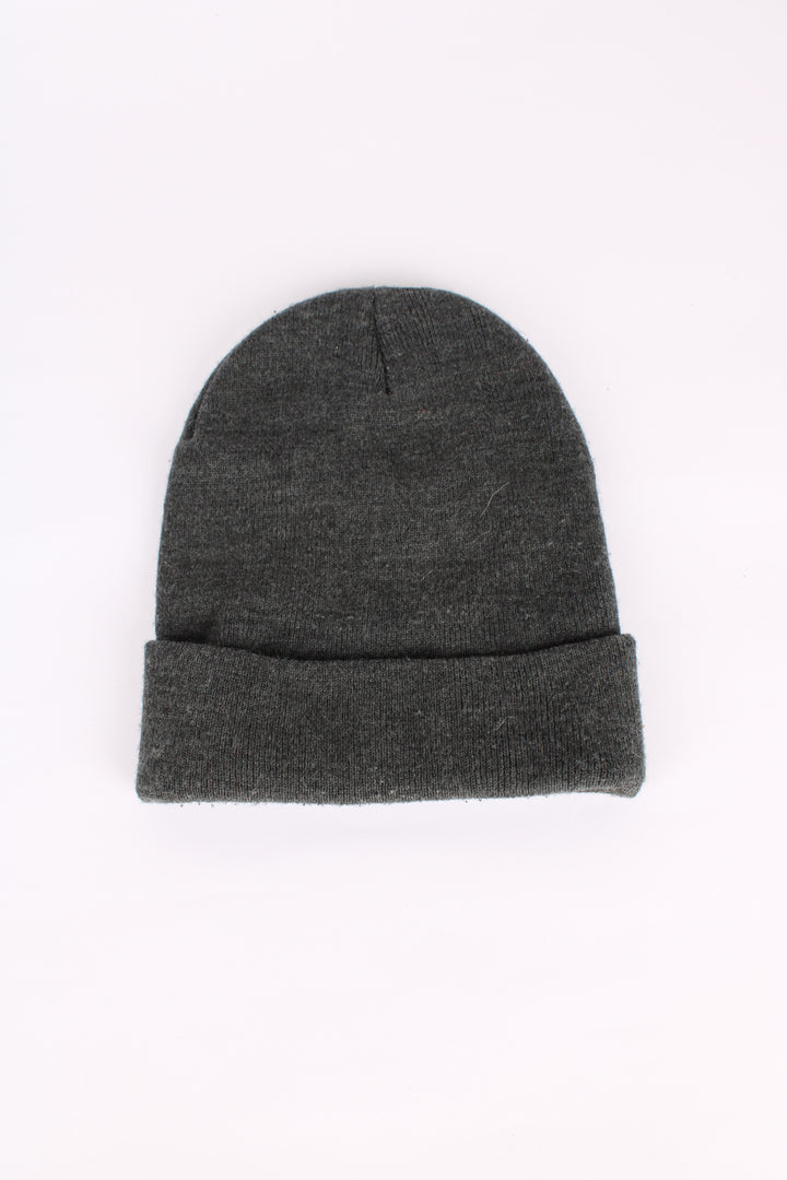 Carhartt grey beanie, cuffed with embroidered logo on the front. 