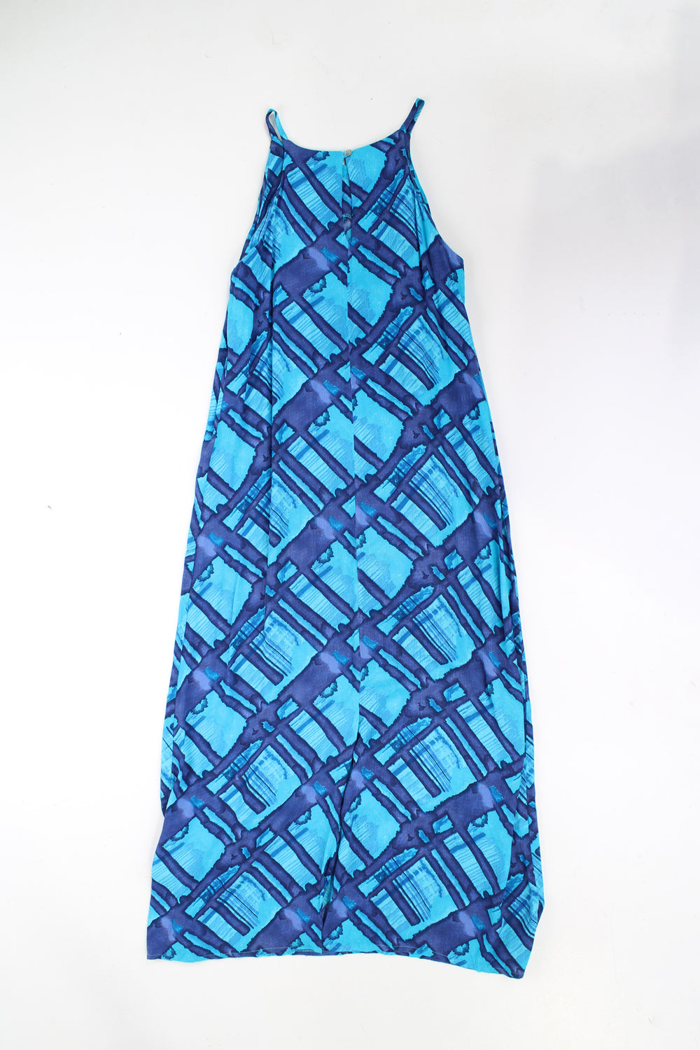 Bright blue and purple abstract print 90's New Look maxi dress with high neckline