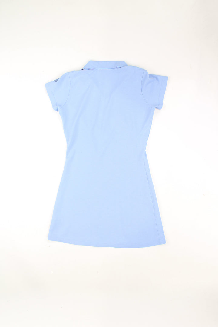 Y2K Reebok tennis dress in baby blue, made from stretchy waffled style material with polo shirt collar detailing and embroidered logo on the chest 