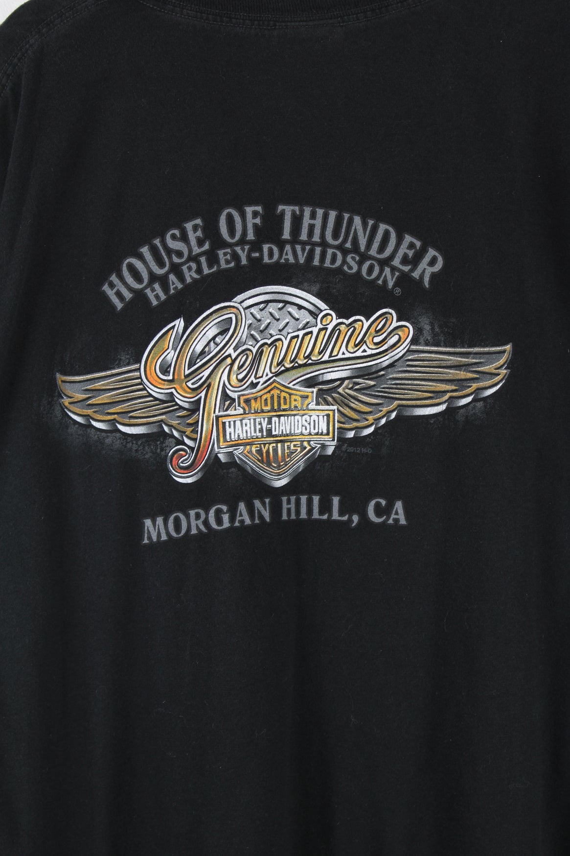 Vintage Harley Davidson Motorcycles Morgan Hill, California T-shirt in black, biker clown graphic printed on the front and logo printed on the back. 