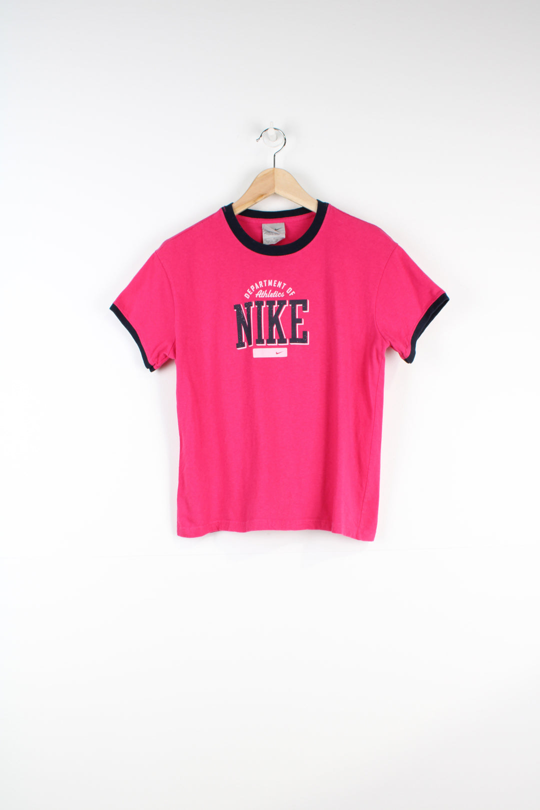 Y2K Nike baby tee/ ringer style t-shirt with sparkly printed logo on the front. good condition Size in Label: Womens L