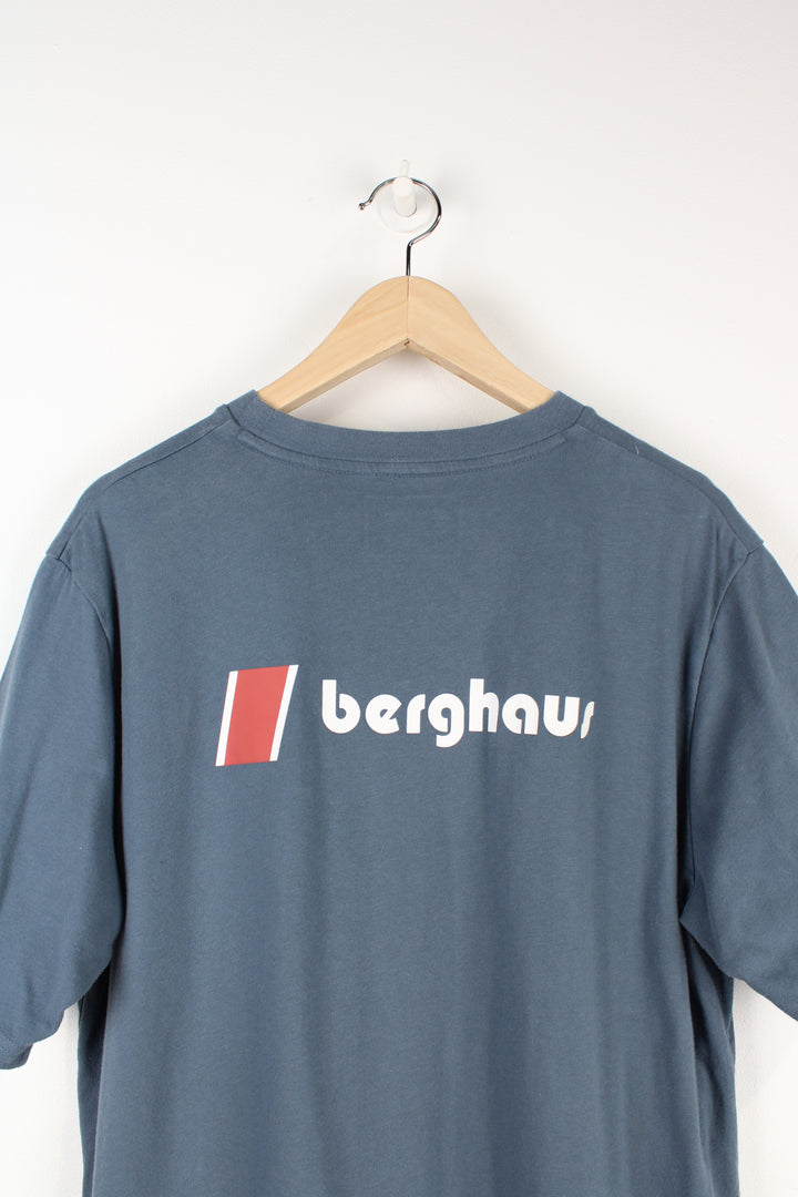 Berghaus grey t-shirt with printed logo on the chest and back good condition - small mark on the shoulder (see photos) Size in label: Mens XL