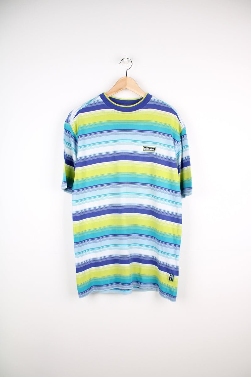 00's green and blue striped Ellesse t-shirt with embroidered logo on the chest. good condition Size in Label: Mens M