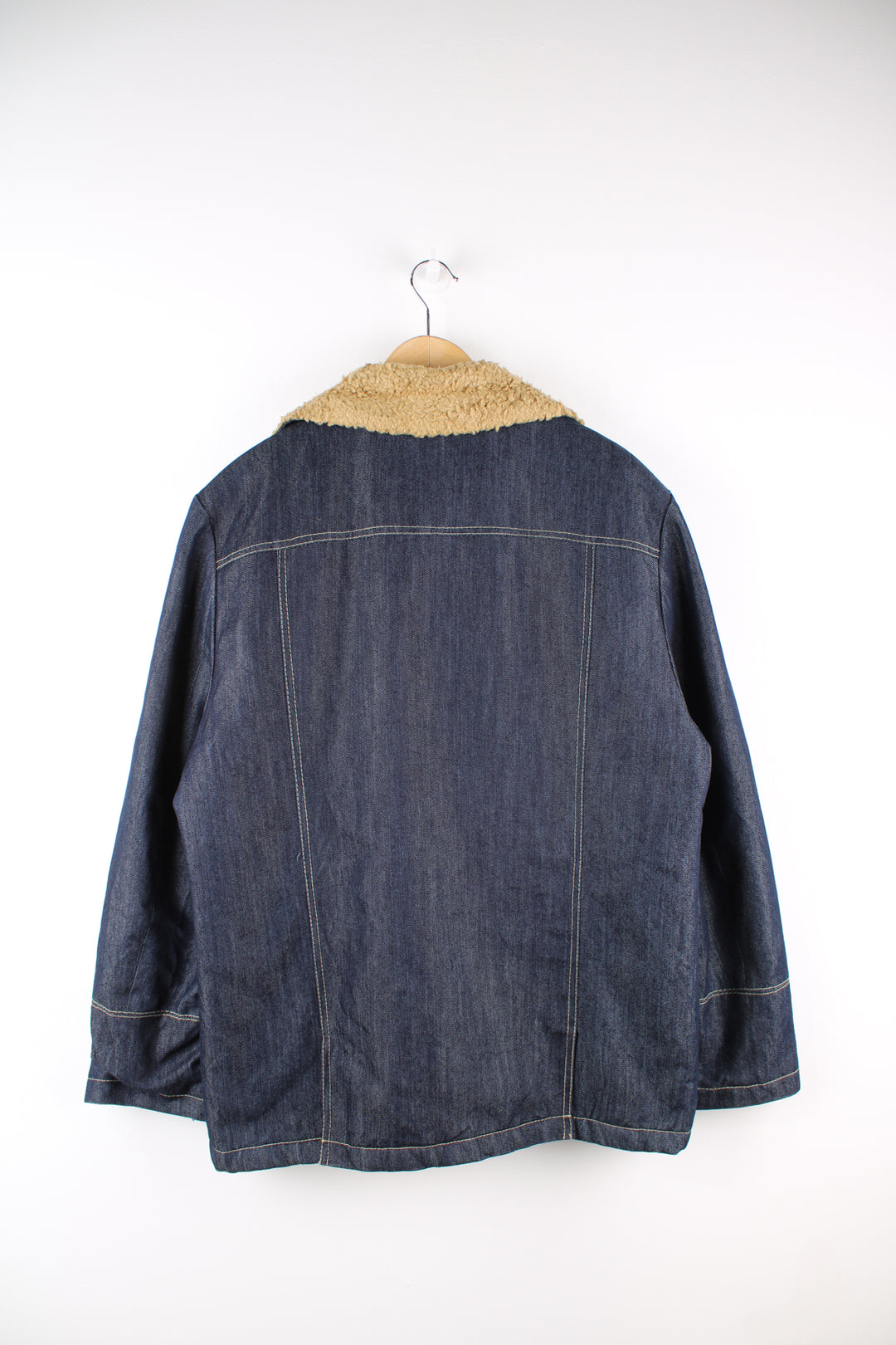 Vintage 00's Schott NYC denim chore jacket features shearling style lining and multiple pockets