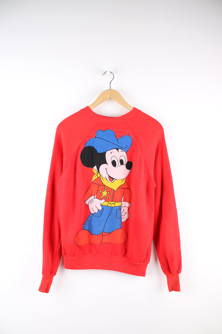 Vintage 1970's Mickey Mouse, handmade customised all red sweatshirt, made in the USA