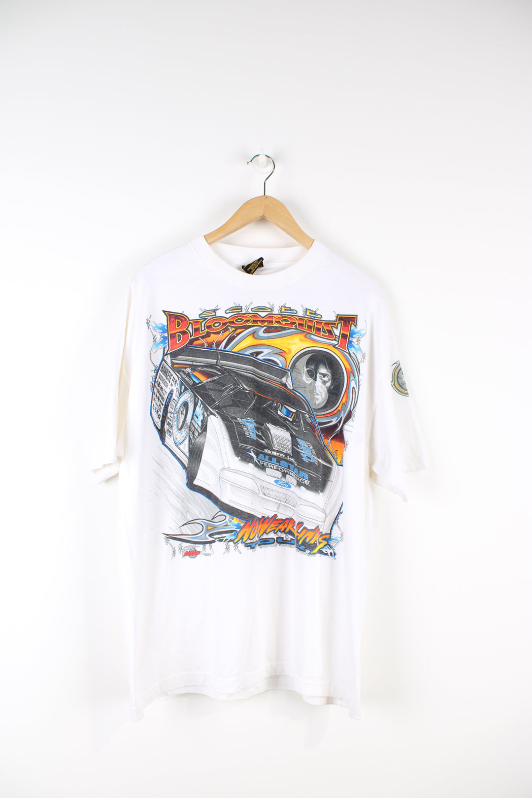 Vintage Scott Bloomquist Dirt Track racing t-shirt. White tee with printed graphic on the front and back.   good condition  Size in Label:  Mens XL - Measures more like a Mens L