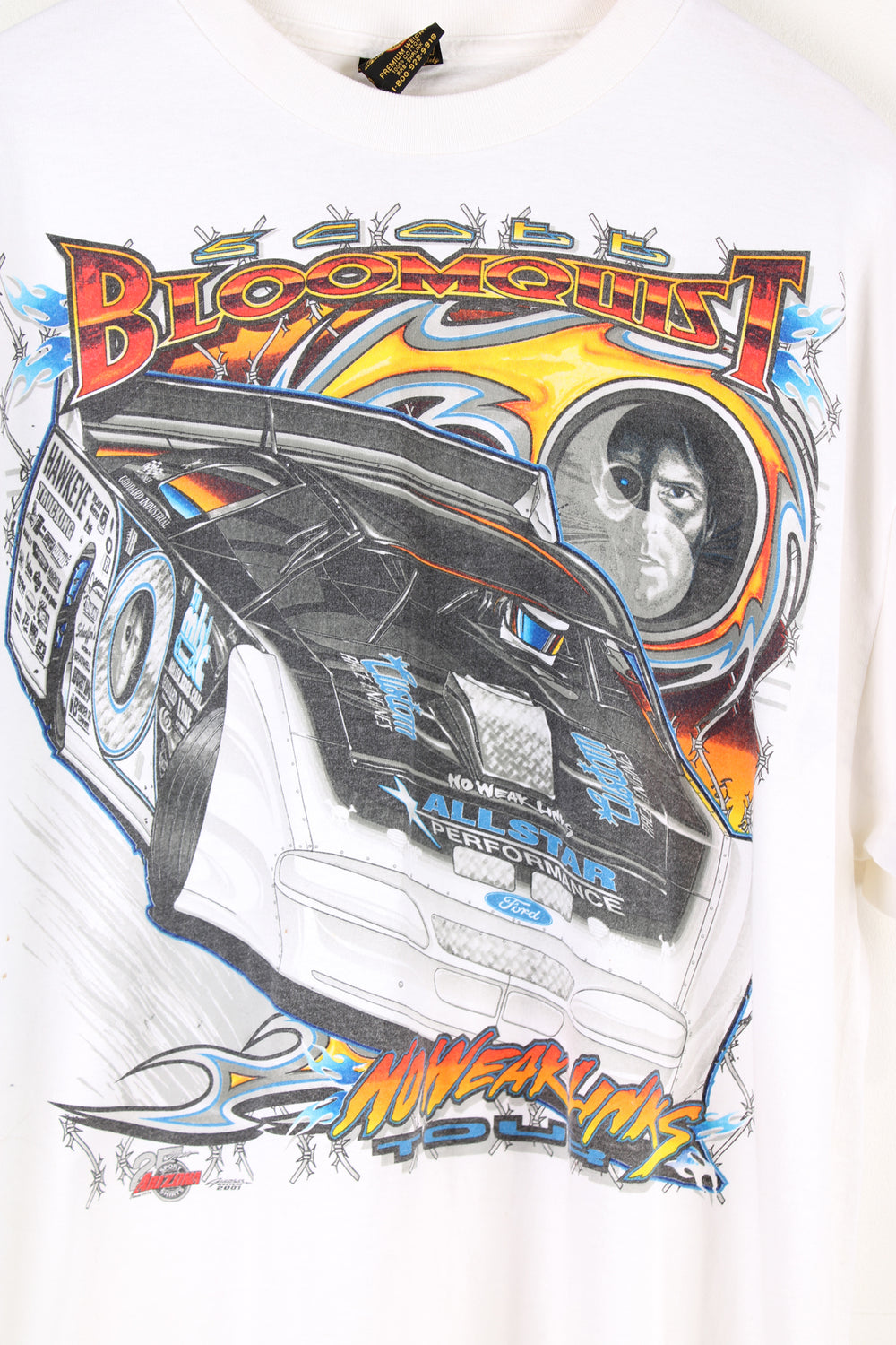 Vintage Scott Bloomquist Dirt Track racing t-shirt. White tee with printed graphic on the front and back.   good condition  Size in Label:  Mens XL - Measures more like a Mens L