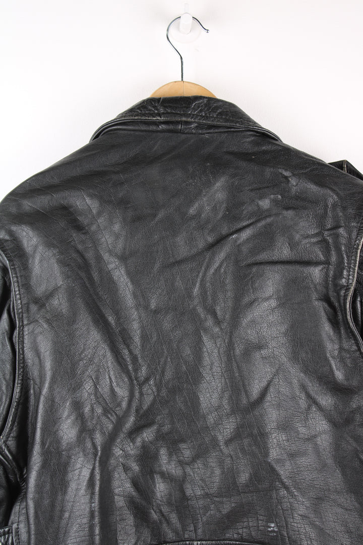 Vintage First biker jacket made from 100% genuine leather, features multiple zip up pockets, lace up details on the hips