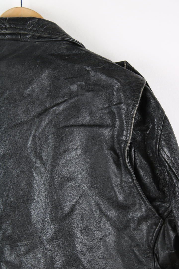 Vintage First biker jacket made from 100% genuine leather, features multiple zip up pockets, lace up details on the hips