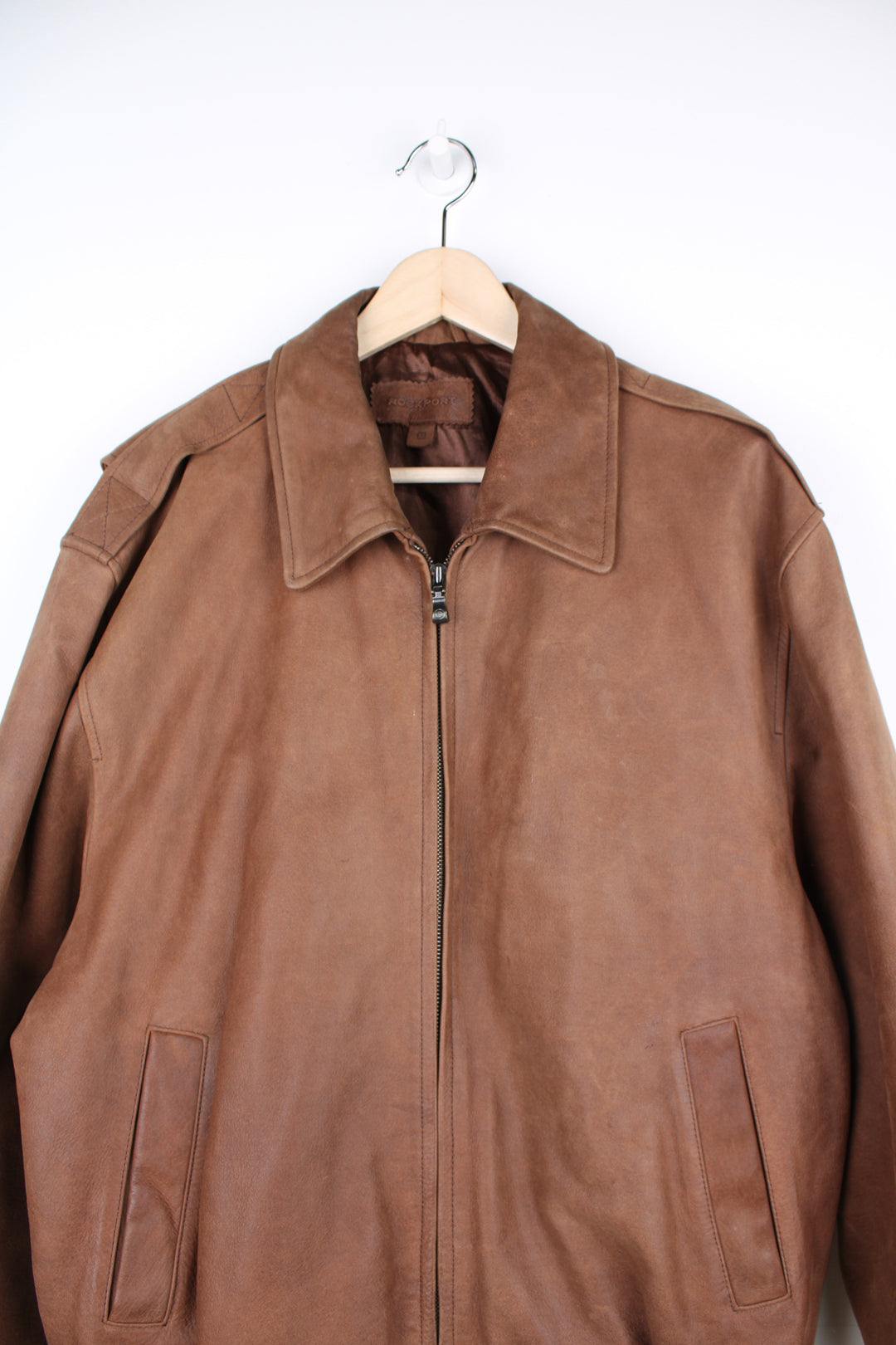 Vintage Rockport brown suede, zip through A2 type flight / bomber jacket with elasticated cuffs and waist band 