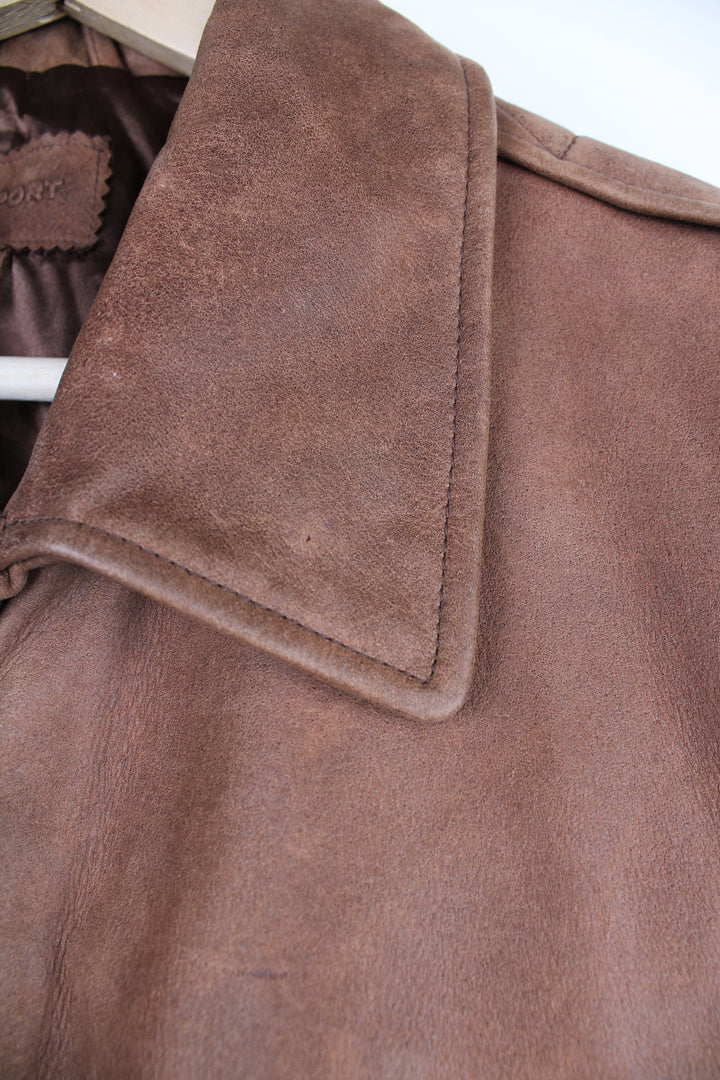 Vintage Rockport brown suede, zip through A2 type flight / bomber jacket with elasticated cuffs and waist band 