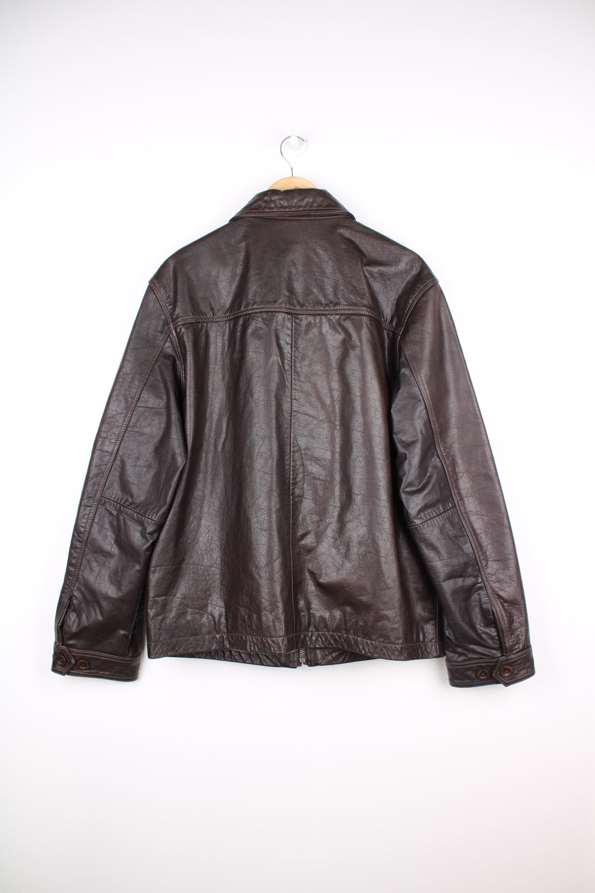 Vintage Timberland dark chocolate brown zip through leather jacket.