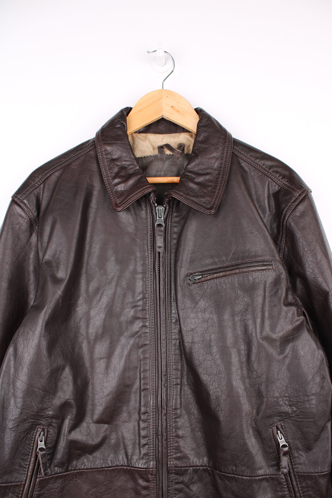 Vintage Timberland dark chocolate brown zip through leather jacket.