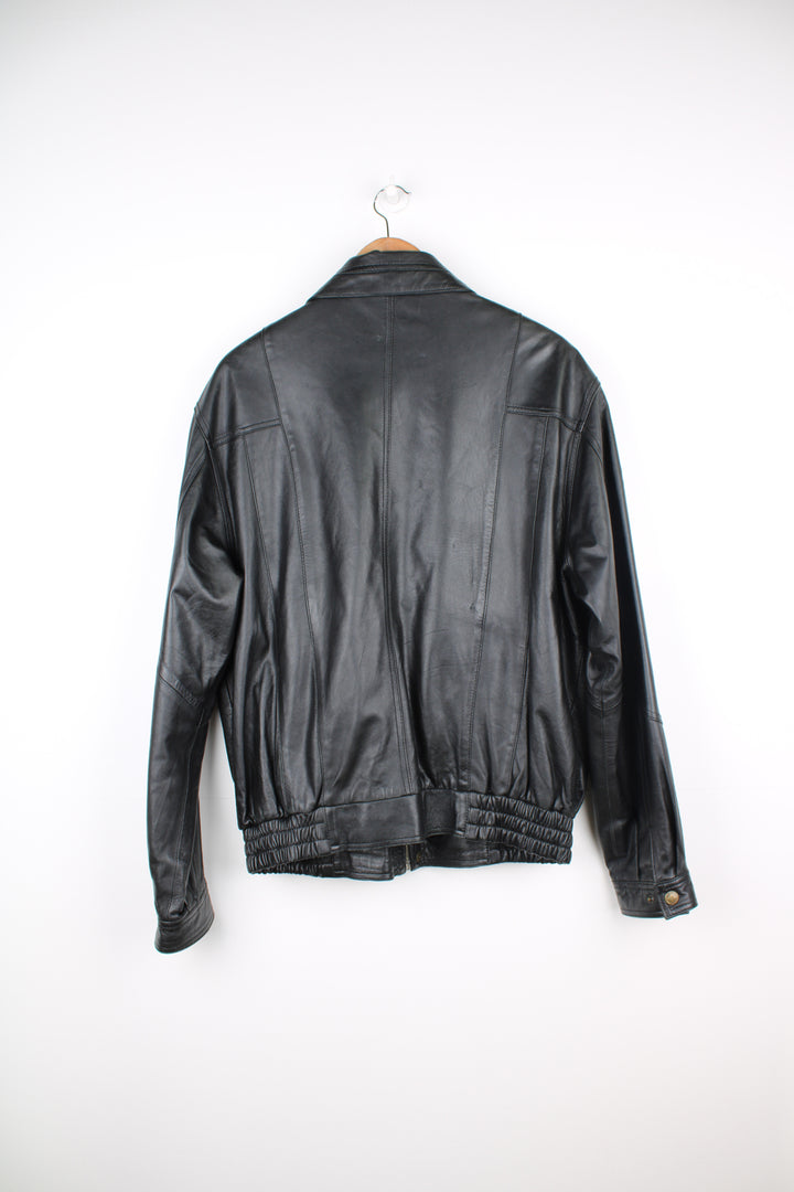 Vintage Bugatti black zip through leather jacket with double pockets