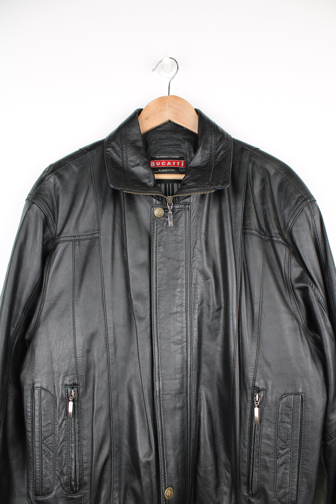 Vintage Bugatti black zip through leather jacket with double pockets