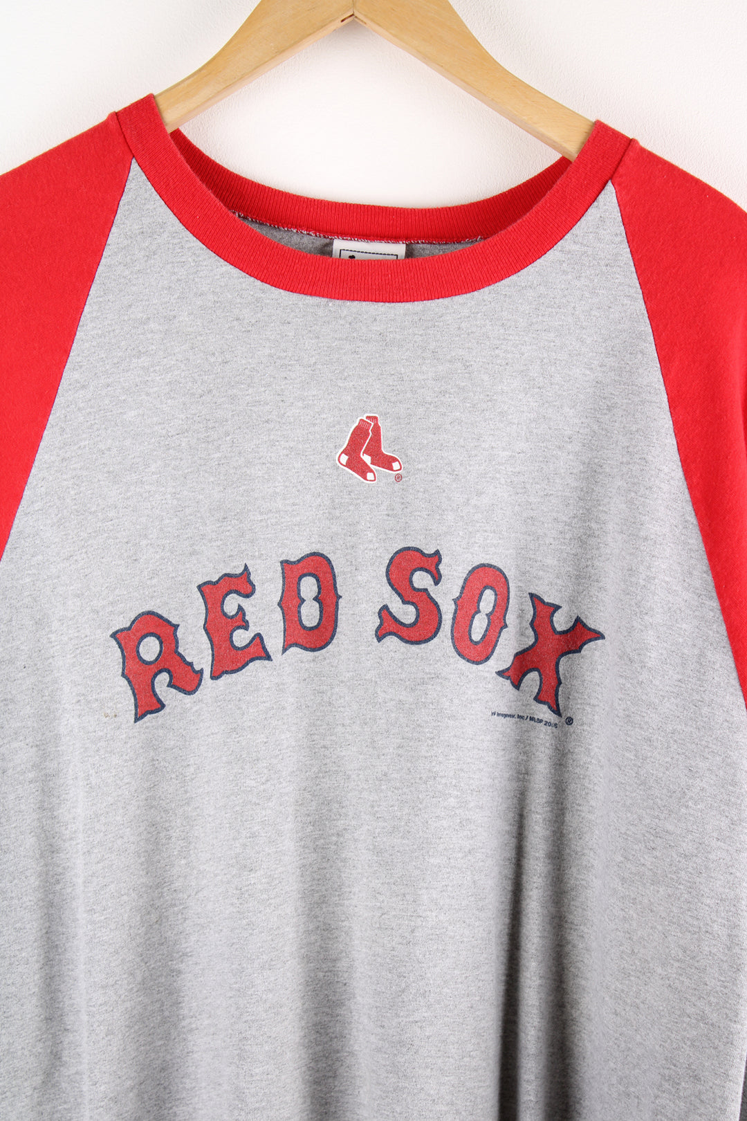 Vintage Boston Red Sox T-shirt, printed on a Lee shirt, red, blue and grey team colourway, quarter length sleeves, and printed logo spell out across the front. 