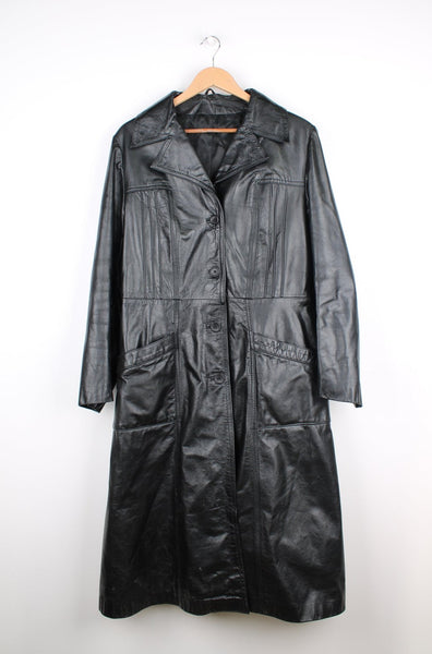 Buy Harley Davidson Vintage Black Leather Long Trench Motorcycle Coat Size XS