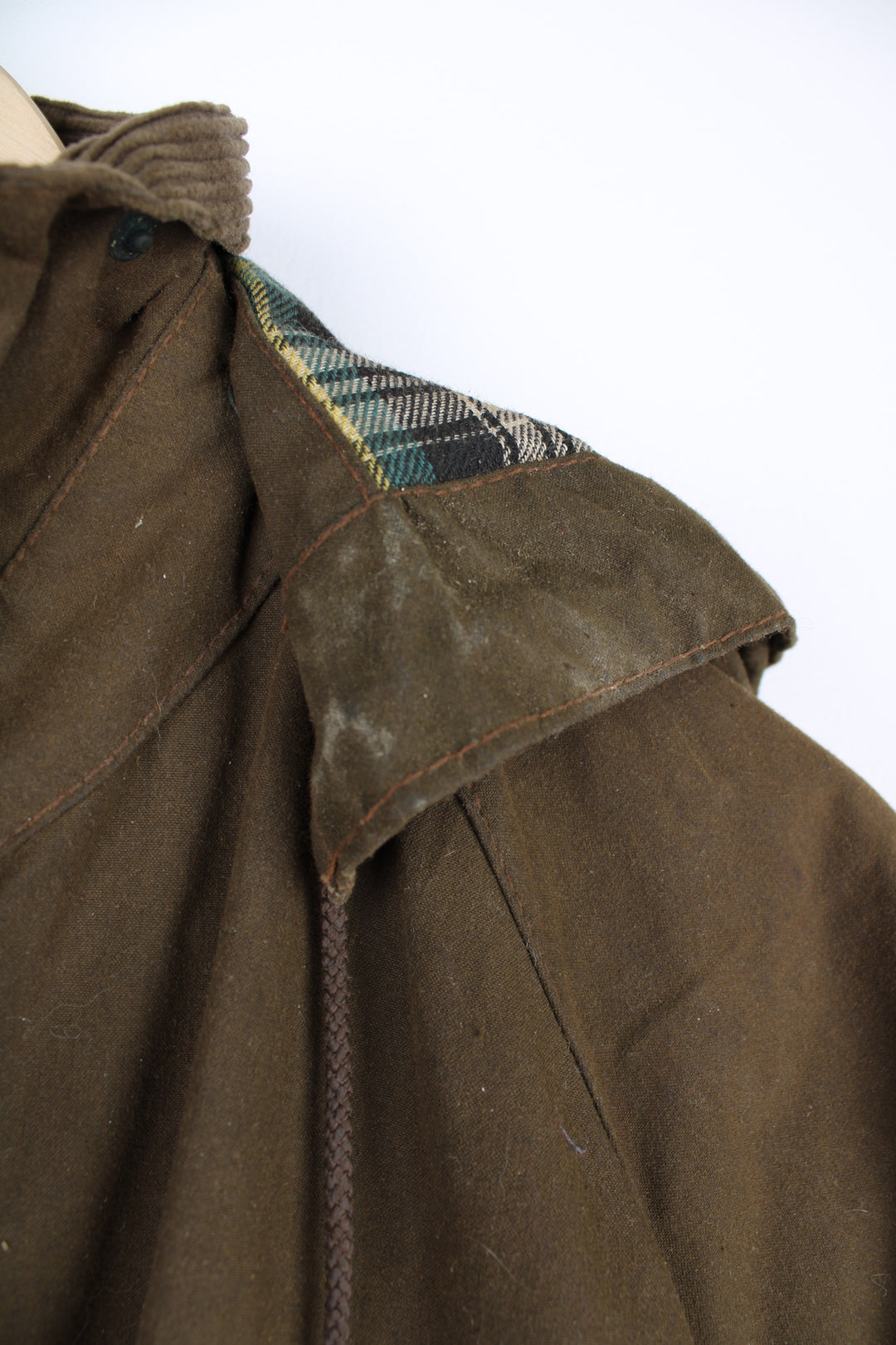 Vintage Made In England Barbour 'Solway Zipper' brown wax jacket, with multiple pockets, corduroy collar and removable hood