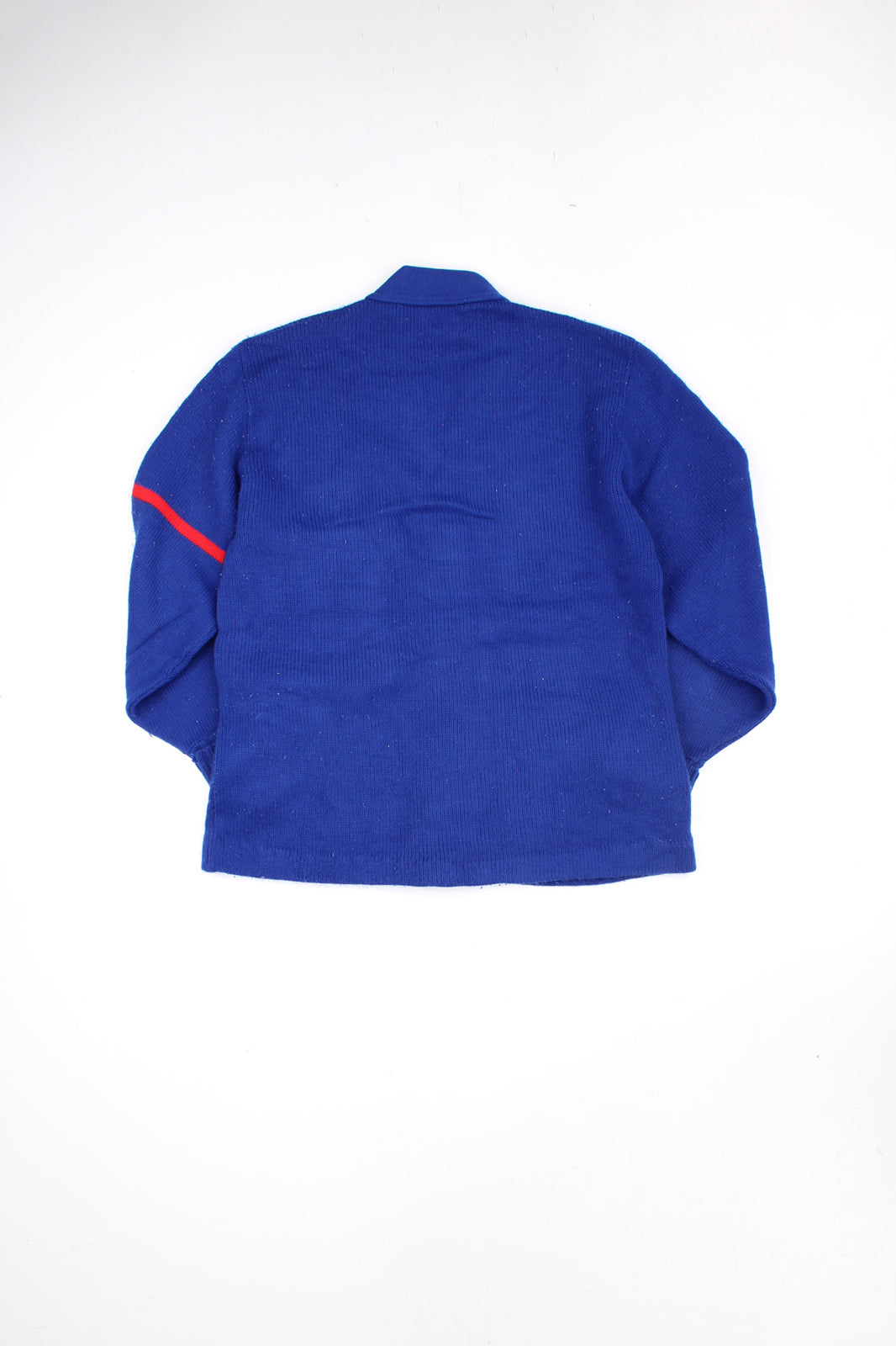 Vintage 100% acrylic wool blue varsity/letterman cardigan, features embroidered badge and pockets 