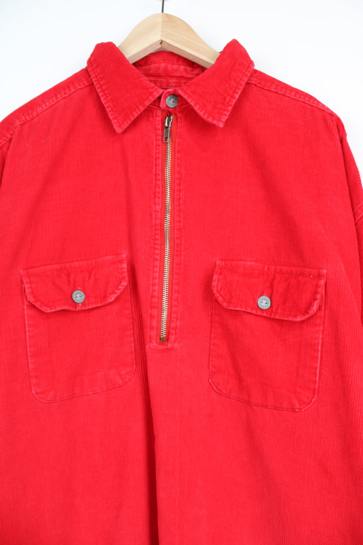 Vintage Marlboro red corduroy 1/4 zip shirt with chest pockets