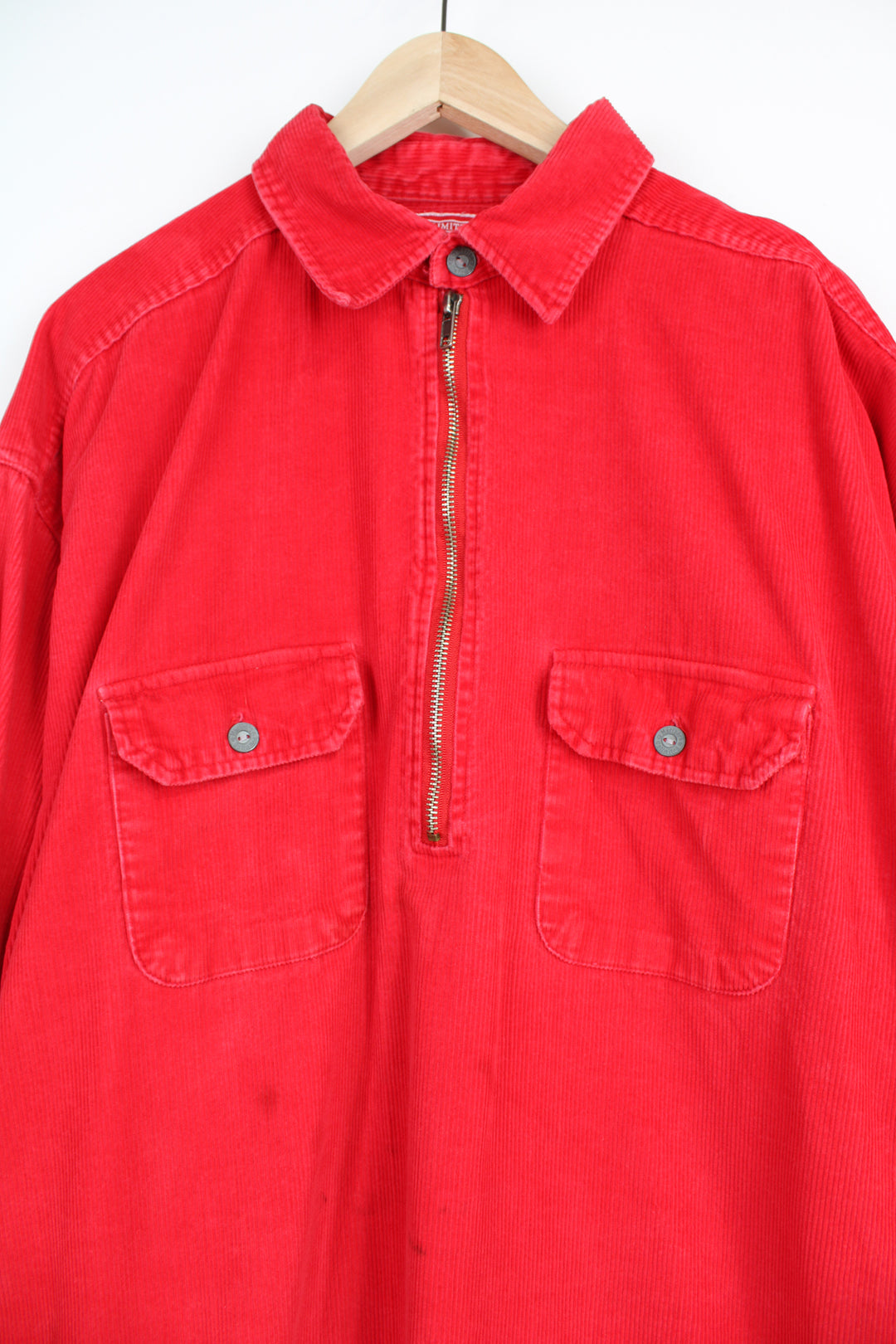 Vintage Marlboro red corduroy 1/4 zip shirt with chest pockets