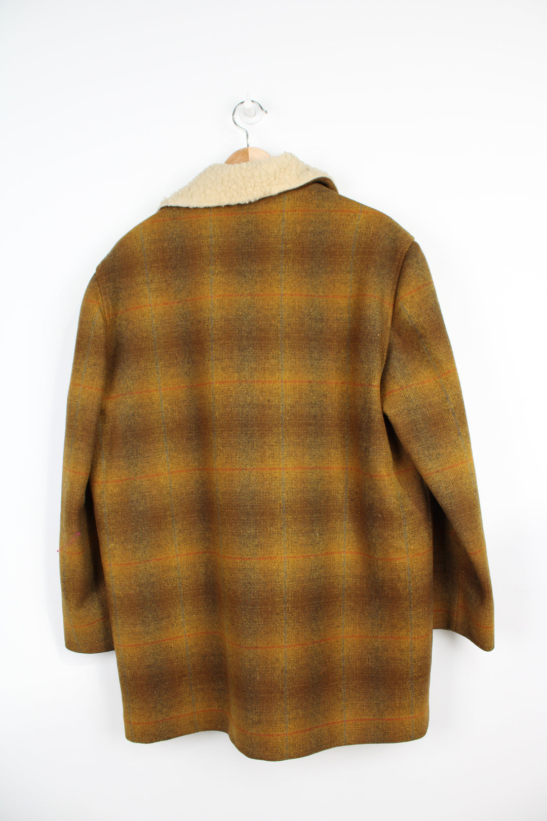 Vintage 1960's mustard yellow plaid wool zip through CPO jacket with chunky pockets and fleece lining