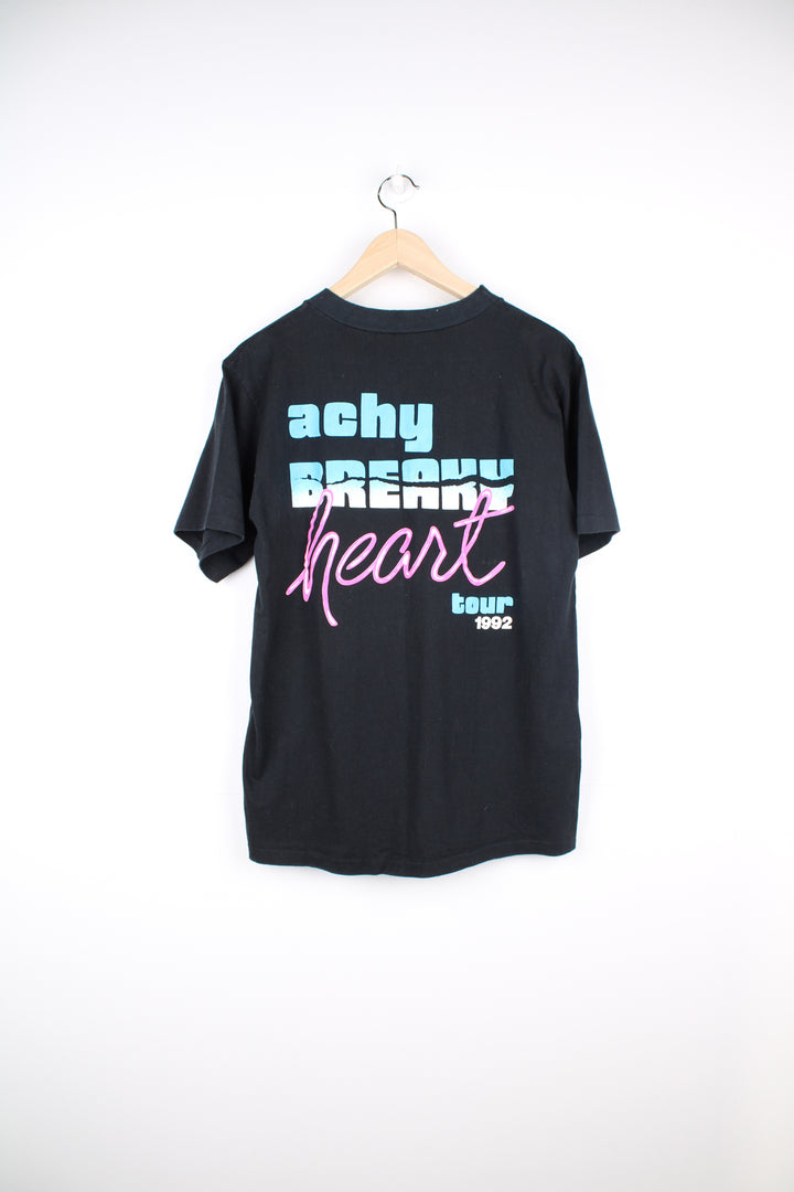 Vintage Billy Ray Cyrus, 1992 Achy Breaky Heart Tour T-Shirt in a black colourway with a graphic print on the front and back, is also signed in the corner on the front.