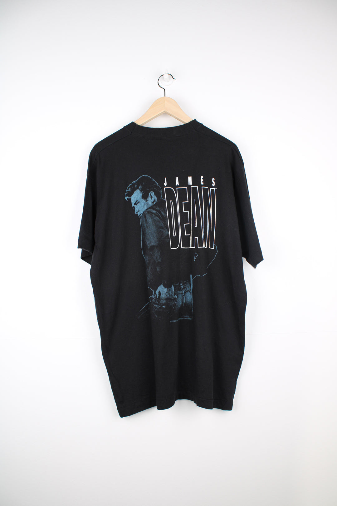 Vintage 90's James Deen T-Shirt in a black colourway with his name spell out on the chest and big graphic design printed on the back, fruit of the loom label and is single stitch.