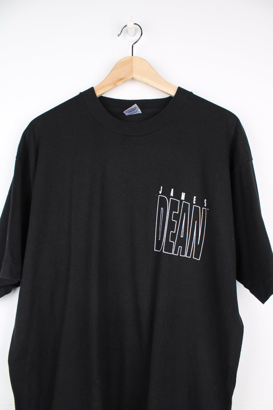 Vintage 90's James Deen T-Shirt in a black colourway with his name spell out on the chest and big graphic design printed on the back, fruit of the loom label and is single stitch.