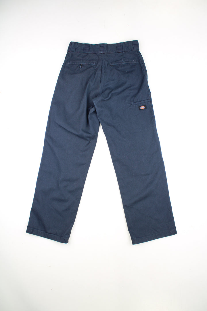 Vintage Dickies navy double knee workwear trousers with signature logo on the front and back