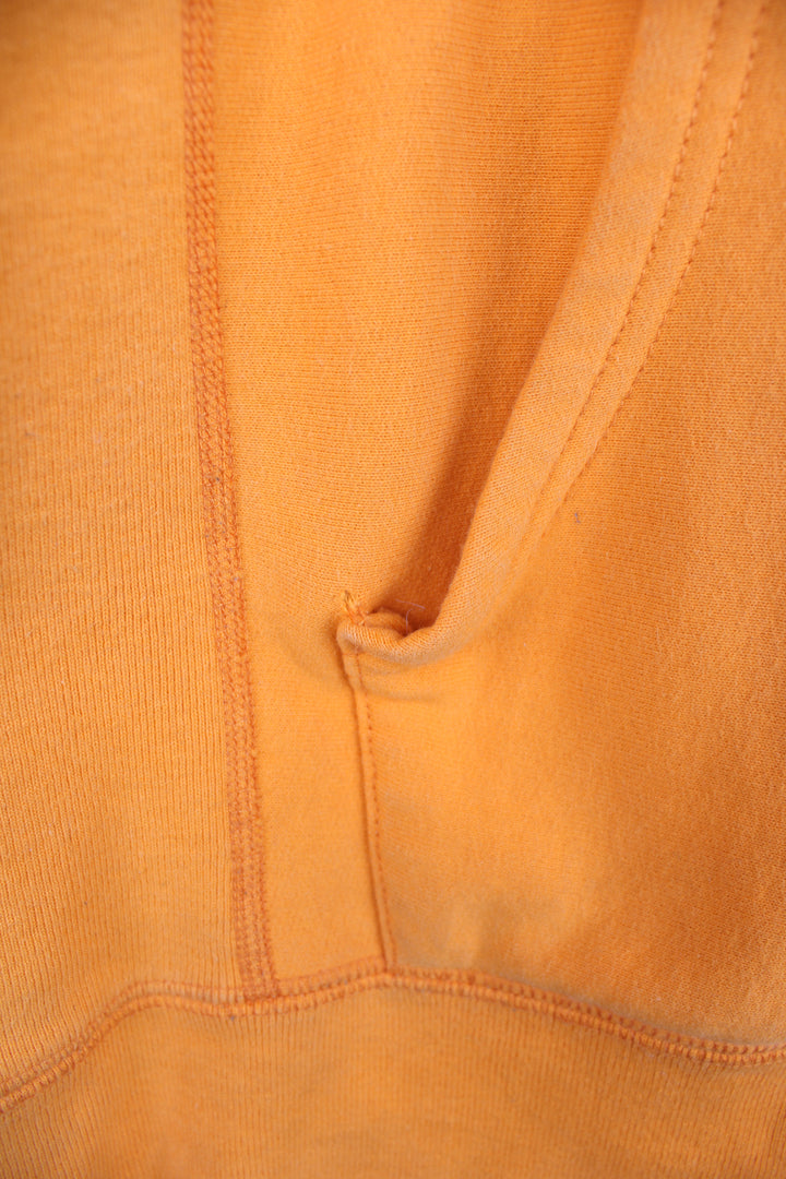 Supreme x Playboy 100% cotton hoodie in orange, made in Canada. Features embroidered spell-out logo across the chest