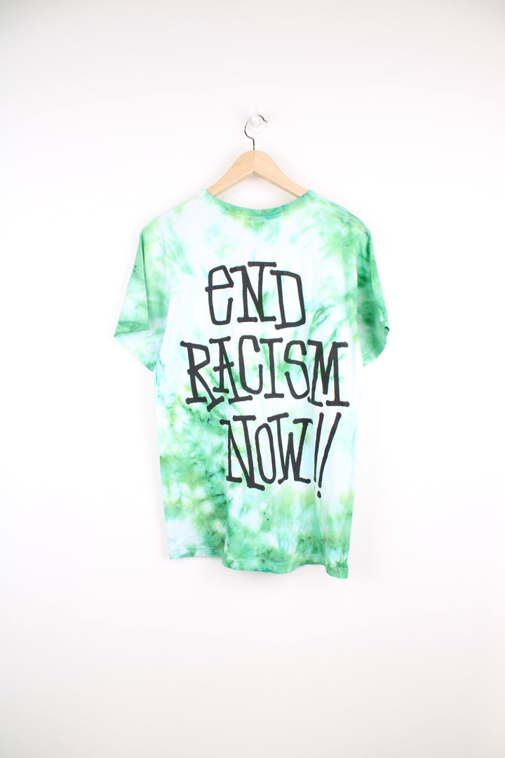 Stussy over dye/tie dye 'End Racism Now' t-shirt, features printed graphics on the front and back