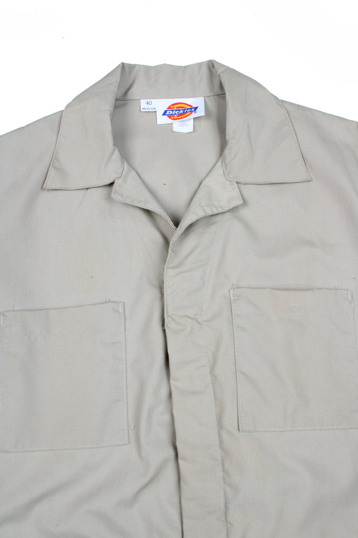 Dickies full length cotton jumpsuit in tan almost grey with embroidered logo on the chest pocket