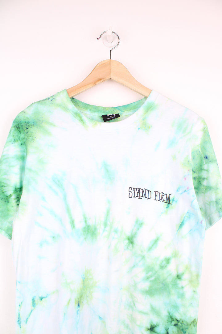 Stussy over dye/tie dye 'End Racism Now' t-shirt, features printed graphics on the front and back